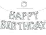 Silver Happy Birthday Balloons Banner, 16 Inch Mylar Foil Letters Sign Bunting Reusable Ecofriendly...