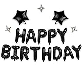 Birthday Banner (3D Black) Mylar Foil Happy Birthday Balloons, 22pcs Birthday Party Decorations with...