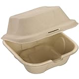 Biodegradable, Grease-Proof 6x6 Clamshell To Go Box 100pk. Disposable, Microwavable Take Out...