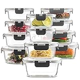 24-Piece Superior Glass Food Storage Containers Set - Newly Innovated Hinged BPA-free Locking lids -...