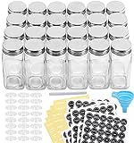 AOZITA 24 Pcs Glass Spice Jars / Bottles with Spice Labels - 4oz Empty Square Spice Containers,...