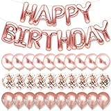 PartyForever Rose Gold Happy Birthday Balloons 16inch Letters Banner Birthday Party Decorations and...