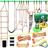 X XBEN Obstacle Course for Kid, 2 X 50'Slackline Kit with Monkey Bar, Tree Swing, Gymnastics Ring,...
