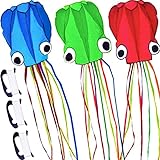 3 Pack Octopus Kite, 3D Kite Long Tail Easy Flyer Kite Beach Kites People Adults Gift 3 Colors (Blue...