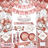 Rose Gold Birthday Party Decorations, Rose Gold Party Decorations Set for Girls Or Women, Happy...